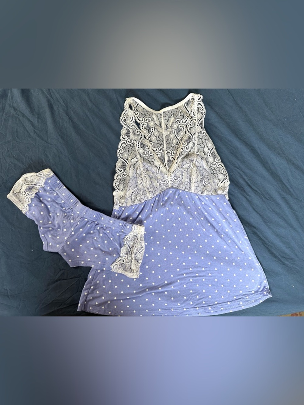 Adore Me Lavender Polka Dot Lace Trim Sleep Set